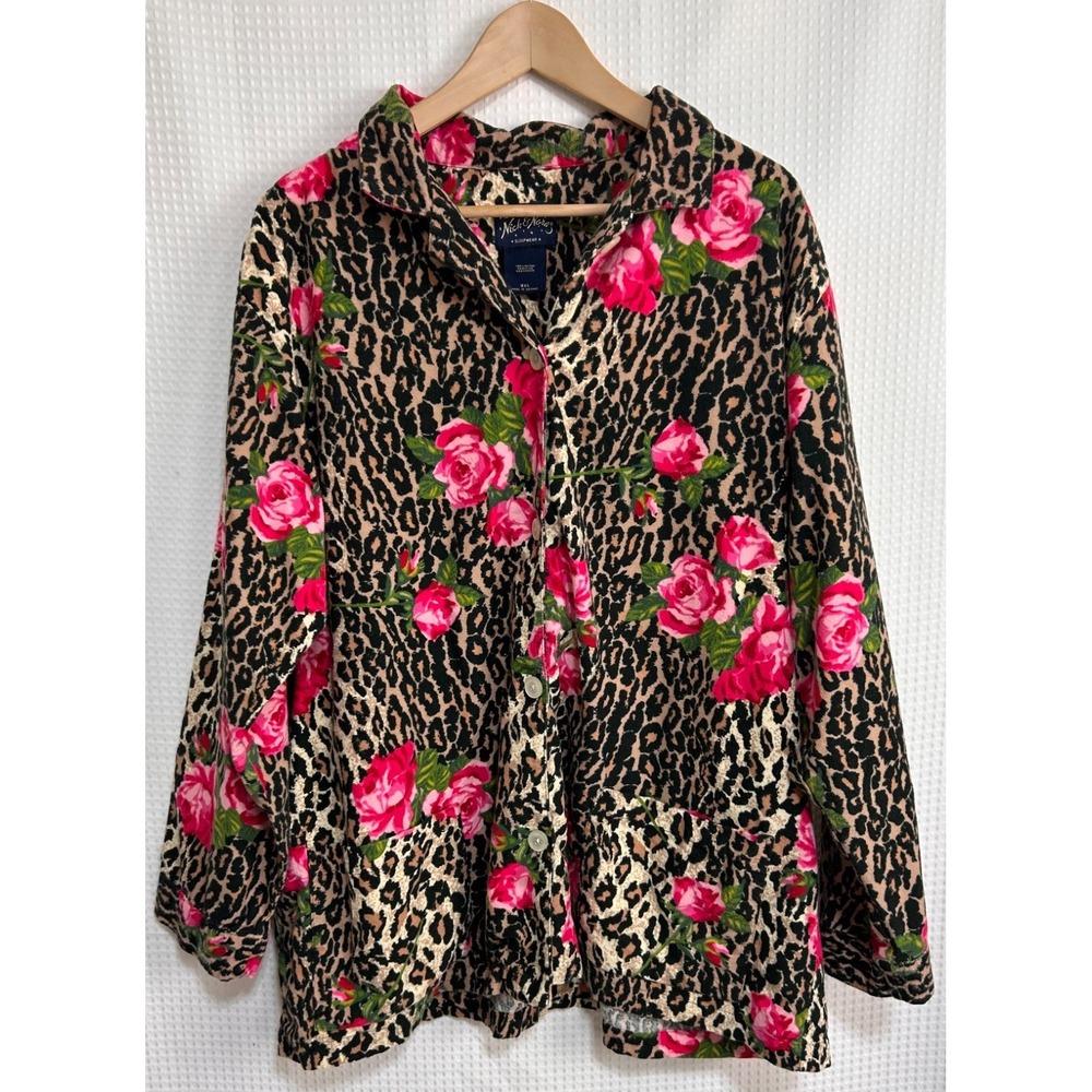 Nick & Nora Plus Size 3XL Pant Shirt Rose & Cheetah Print Pajama Flannel i - Picture 3 of 14